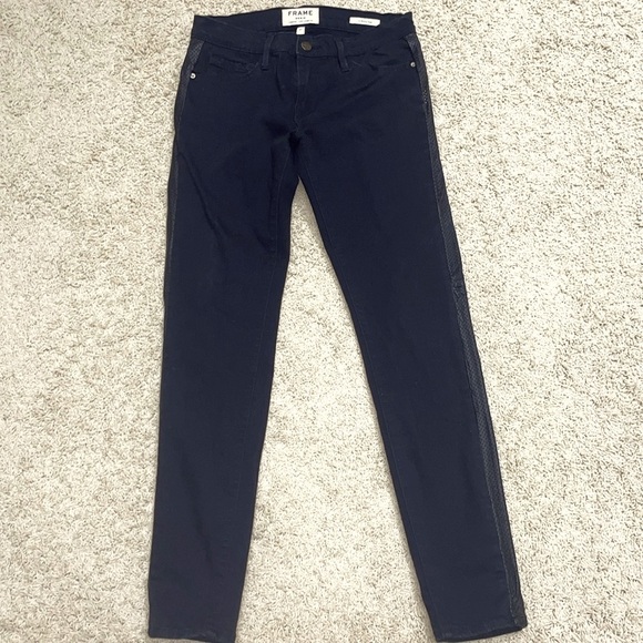 FRAME Denim Black Le Skinny Tuxe Stripe Jeans Mesh Inset Stretch Ankle Size 27 - Picture 11 of 14